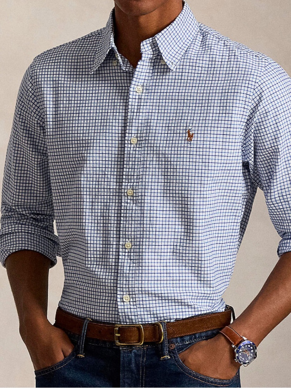 NWOT Ralph Lauren Menβs Dress Shirt size XL blues white plaid